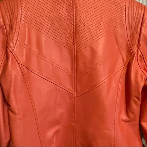 Bianca Nygard Orange Leather Crop Jacket-Zip up-Texturized Stitching - Size 8 - Picture 9 of 12